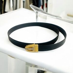 Rare Vintage Women Belt Authentic YSL Yves Saint Laurent Black Gold Leather Belt